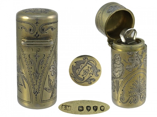 Victorian Silver Gilt Scent Bottle  Mordan 1881
